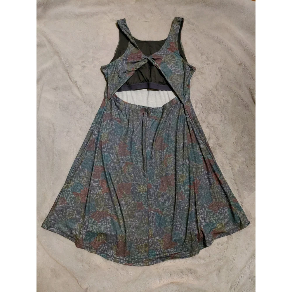 Prana Skypath Deep Pine Dotty Twist Back Shelf Bra Sleeveless Tank Dress Sz 1X